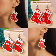 欧美跨境饰品新款卡通创意可爱雪花小红袜耳坠耳饰圣诞节袜子耳环
