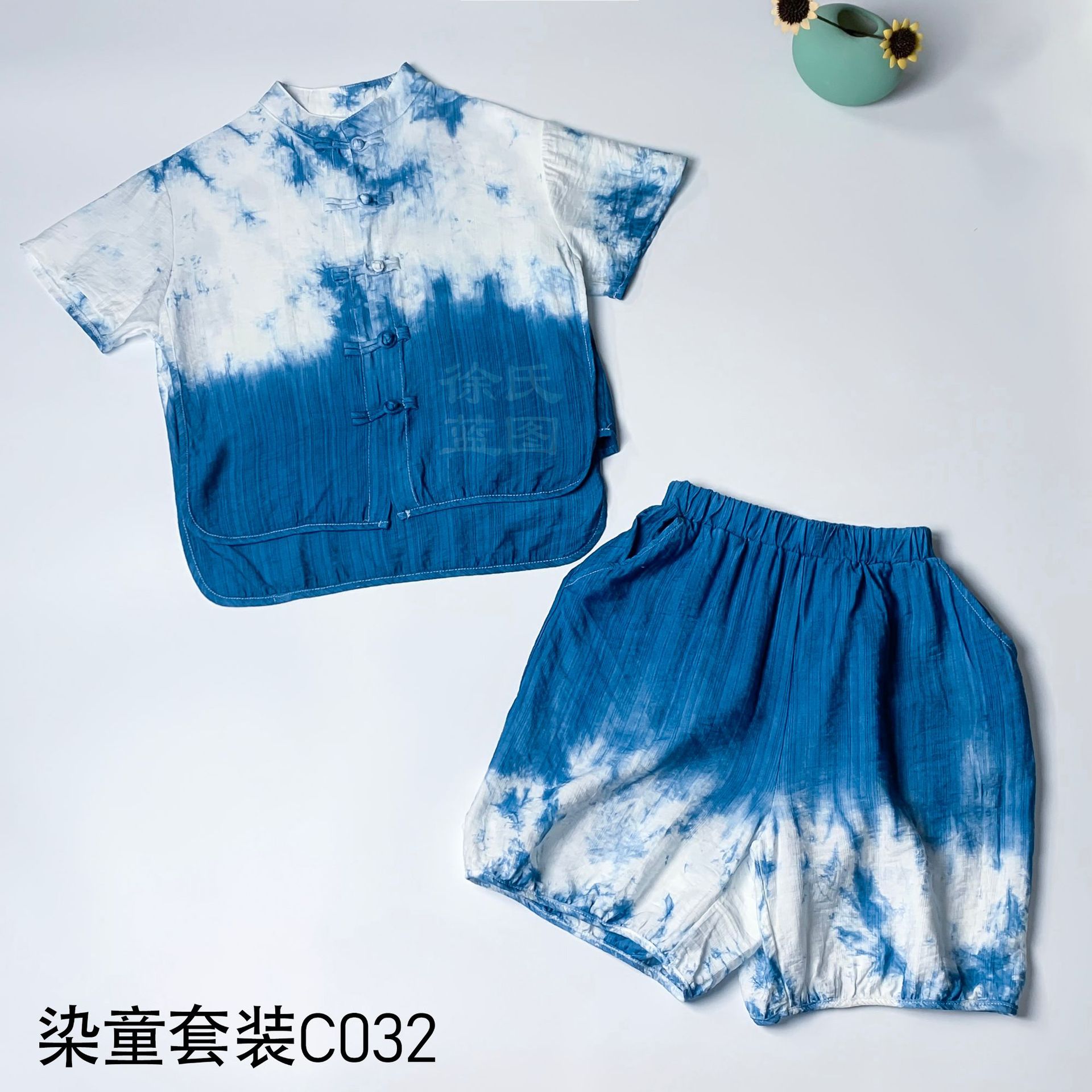 Dali Handmade Tie-Dye Ethnic Style Kidsren's Short-Sleeved Shirt + Shorts Suit Kidsren's Summer Travel Outdoor Wear
