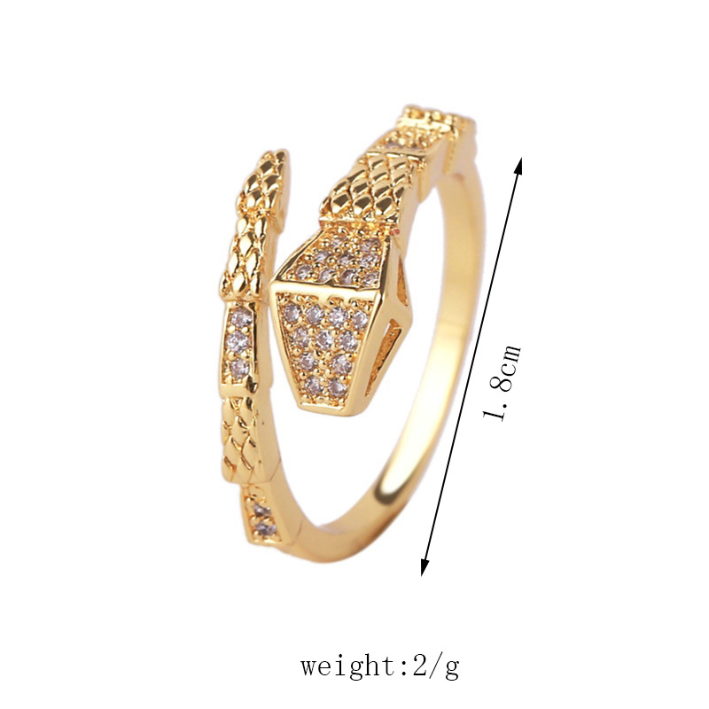 Simple Snake Real Gold Electroplated Copper Inlaid Zirconium Open Ring display picture 1