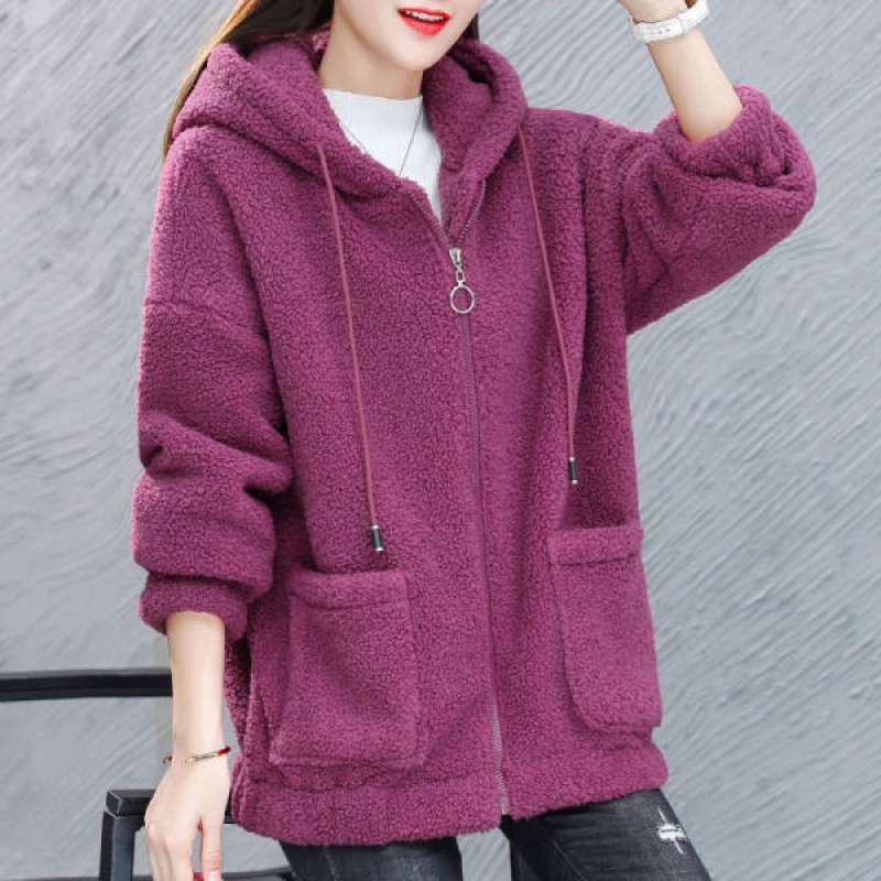 Women's thickened sherpa fleece sweatshirt, 2026 new autumn/winter loose-fit Korean style zip-up teddy fleece jacket Women's thickened sherpa fleece sweatshirt, 2026 new autumn/winter loose-fit Korean style zip-up teddy fleece jacket
