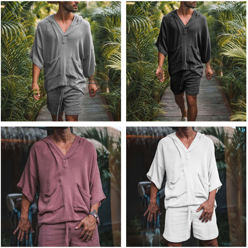 European and American New 2023 Amazon New Men's Cotton and Linen Loose Casual Suit Vacation Men's Explosive Sportswear