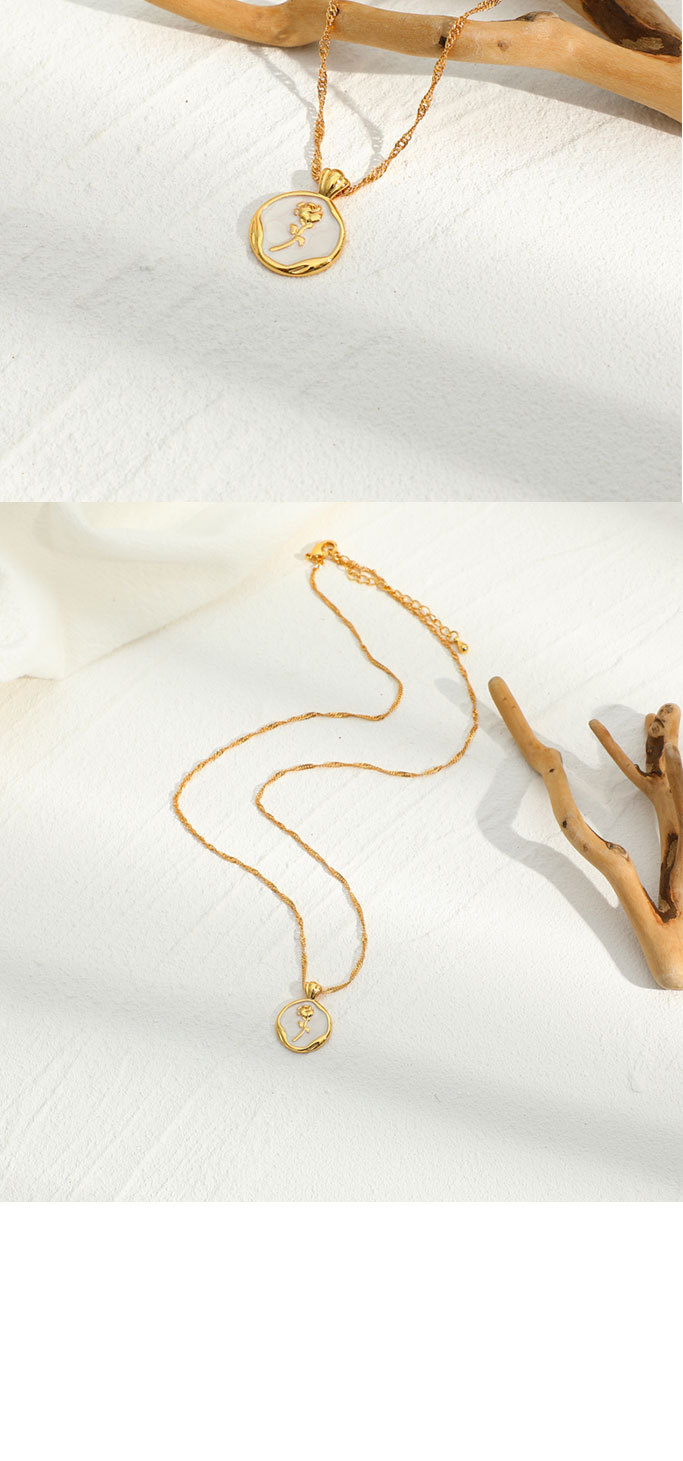 Fashion brass 14k real gold plated classic rose round plate pendant copper necklace