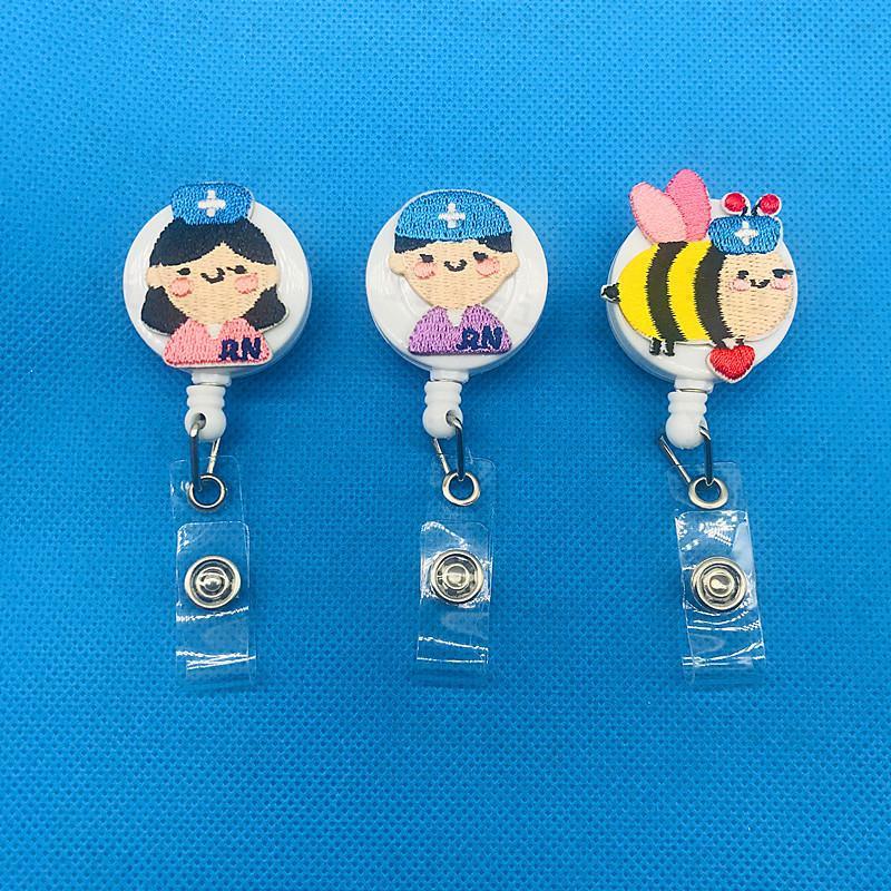RN Female nurse honeybee Easy pull buckle Cloth sticker Telescoping Spring rope Work card Lanyard staff Chest card Withholding documents Ferrule