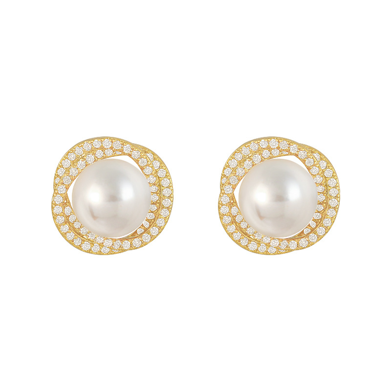 Korean Spiral Pearl Earrings Retro High Sense New Earring