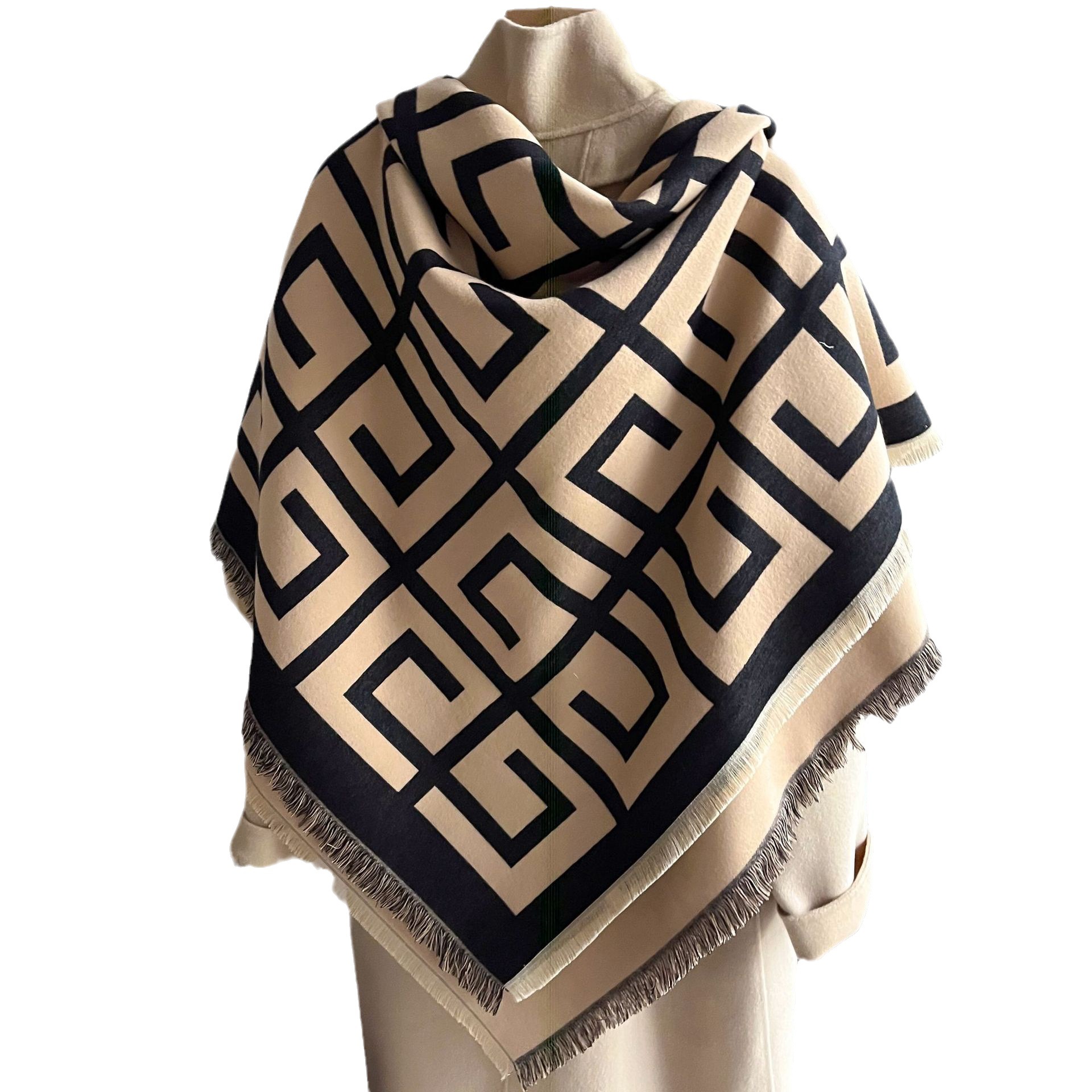 Estilo coreano de moda de doble cara de Cachemira como chal en forma de espalda engrosada bufanda cálida Otoño e Invierno Nueva bufanda cuadrada exterior de gran tamaño