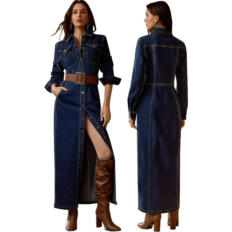 Elegant Women's Long Sleeve Button-down Maxi Dress Casual Boho Chic_voghion.com