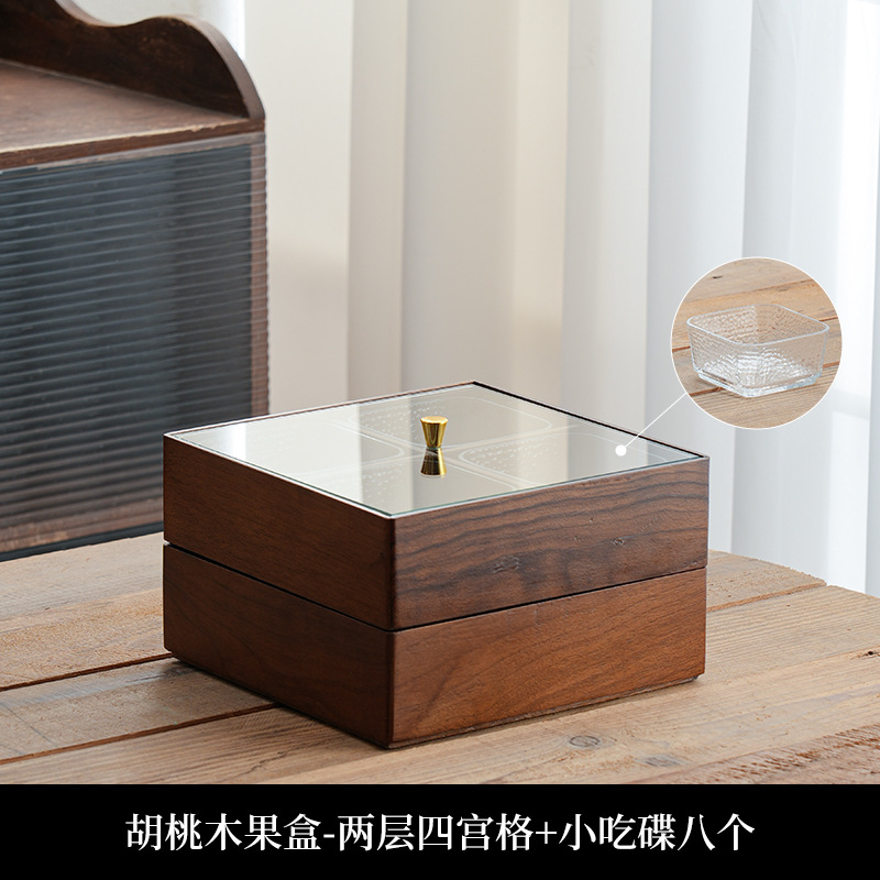 Nuevo estilo chino de nueces de madera seca bandeja de frutas casera sala de estar mesa de té semillas de melón dulces caja de nueces caja de almacenamiento de madera sólida