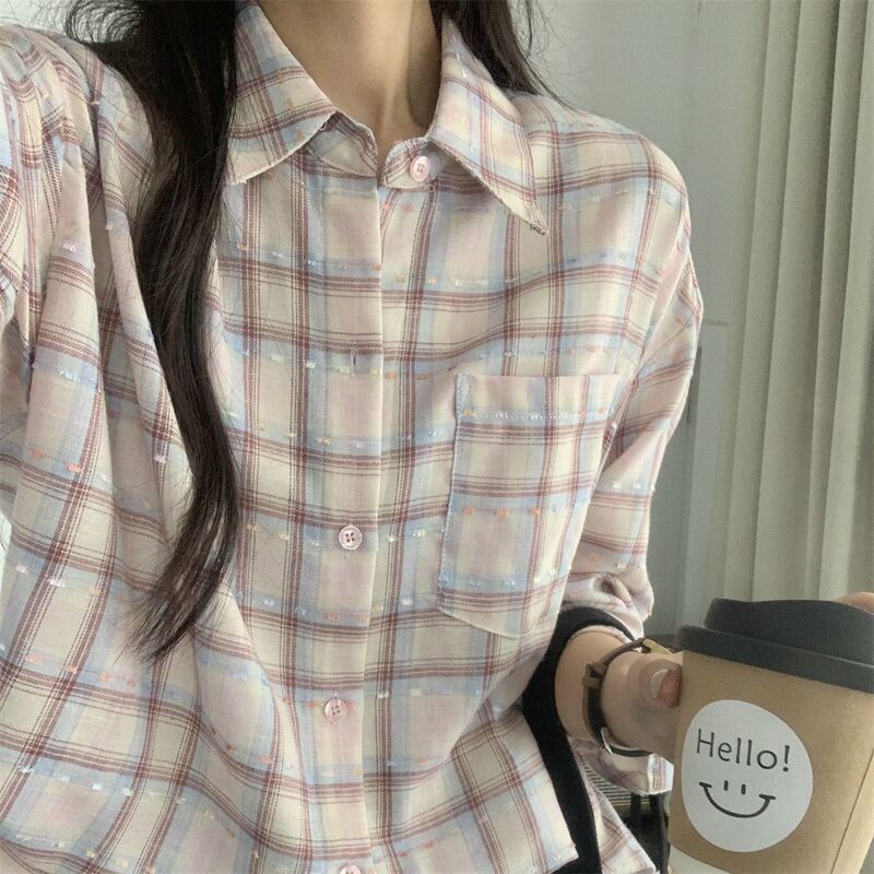 Pink Plaid Casual Shirt Jacket 2025 New Design Loose Long-Sleeved Top Shirt Pink Plaid Casual Shirt Jacket 2025 New Design Loose Long-Sleeved Top Shirt