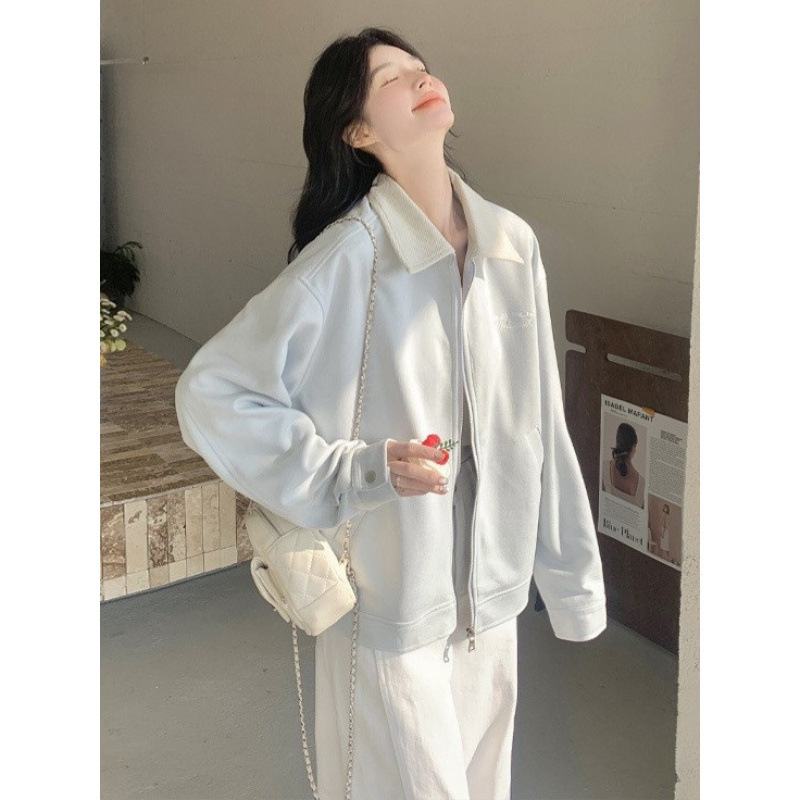 蓝色翻领休闲外套女2025春秋新款流行爆款超火小个子百搭夹克上衣|undefined