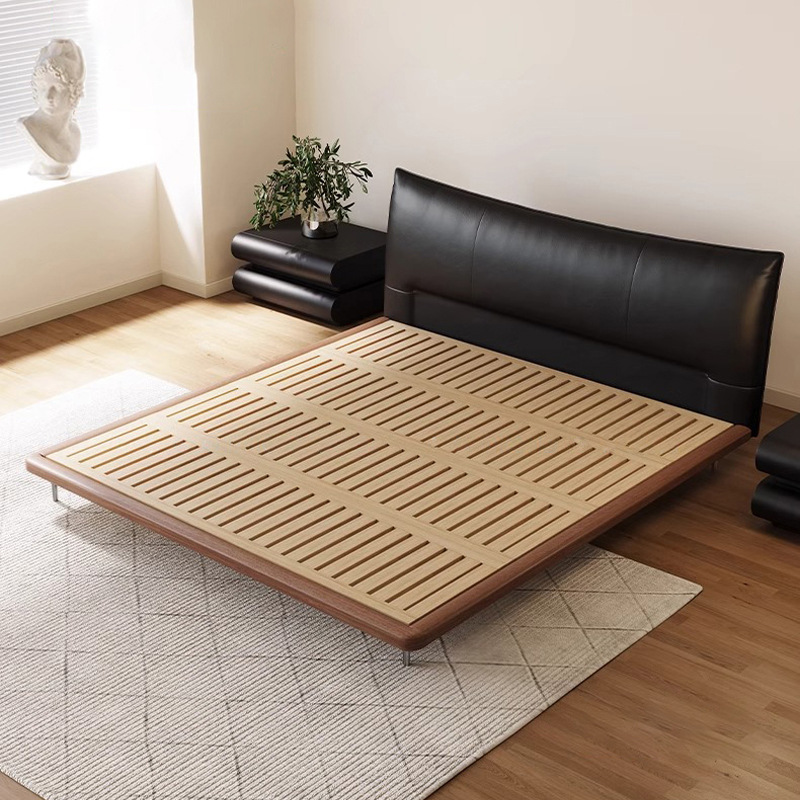 Cama de cuero minimalista italiana Cama Chanel Cama doble negra antiguo 1.8m simple cama de matrimonio cama de madera de cera blanca cama suave