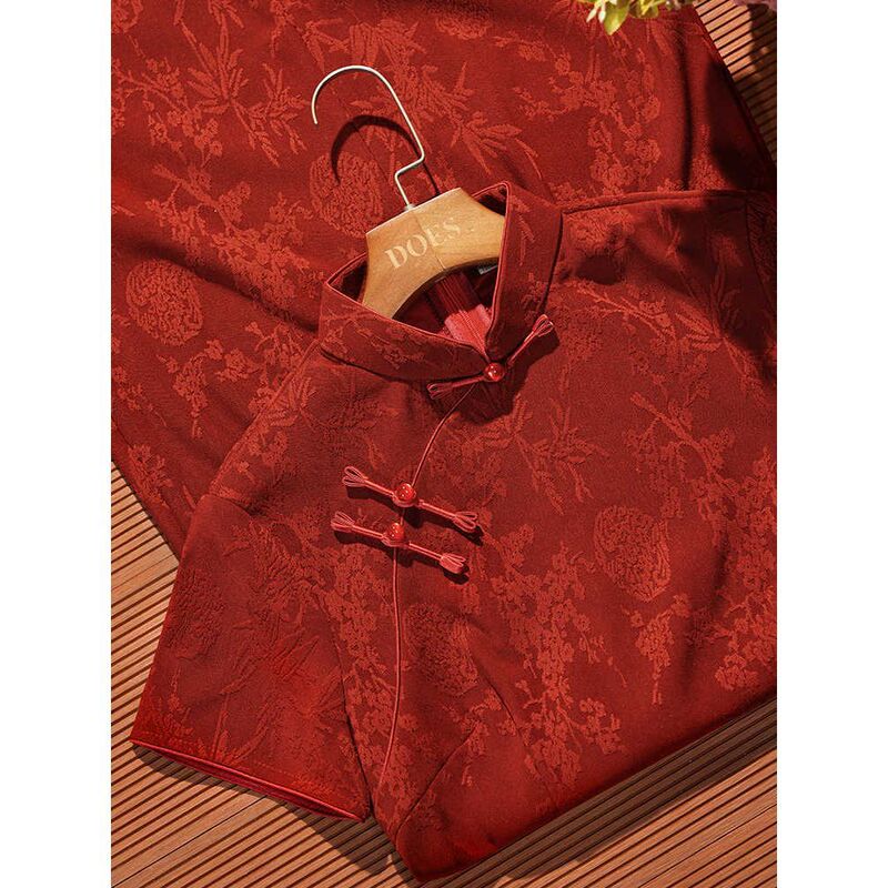 Floral Red Cheongsam for Women, Summer Thin Style, Petite Young Style, Short Style, 2025 New Engagement Wedding Toast Dress Floral Red Cheongsam for Women, Summer Thin Style, Petite Young Style, Short Style, 2025 New Engagement Wedding Toast Dress