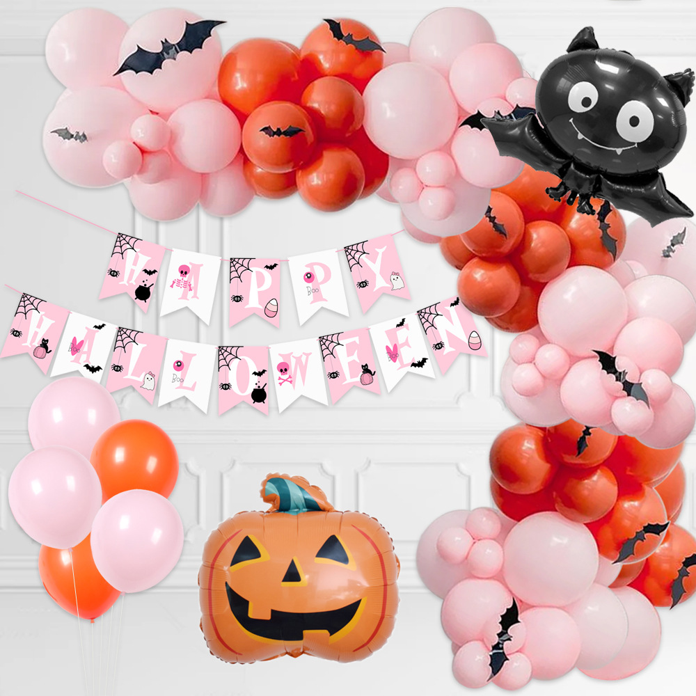 Home & Garden New Halloween pink balloon chain arch pull flag aluminum film balloon set pumpkin bat Halloween decorations_voghion.com
