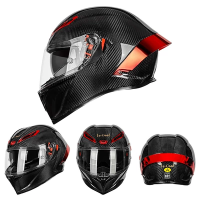 Full-Face Helmet for Men and Women Motosiklet kaskı (dəbilqə) - p7-carbon-fiber-2nd-generation-3k-bright-black-and-red-with-lens-m