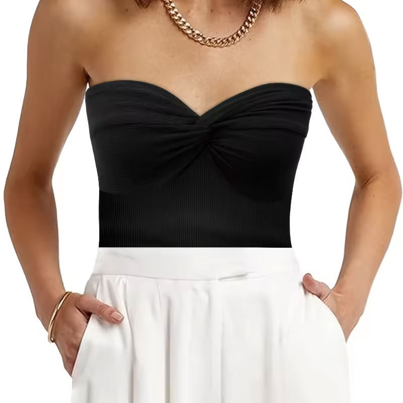 Cross-border Women's Vest Base Women's Knitted Pit Twist Tube Top Women's Spring and Autumn High-end European Sense