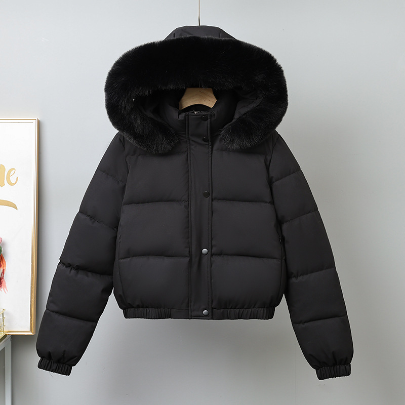 2025 otoño y invierno nuevo estilo americano pequeño corto gran cuello de cabello y camello grueso chaqueta de algodón de invierno de mujer chaqueta de algodón image 6
