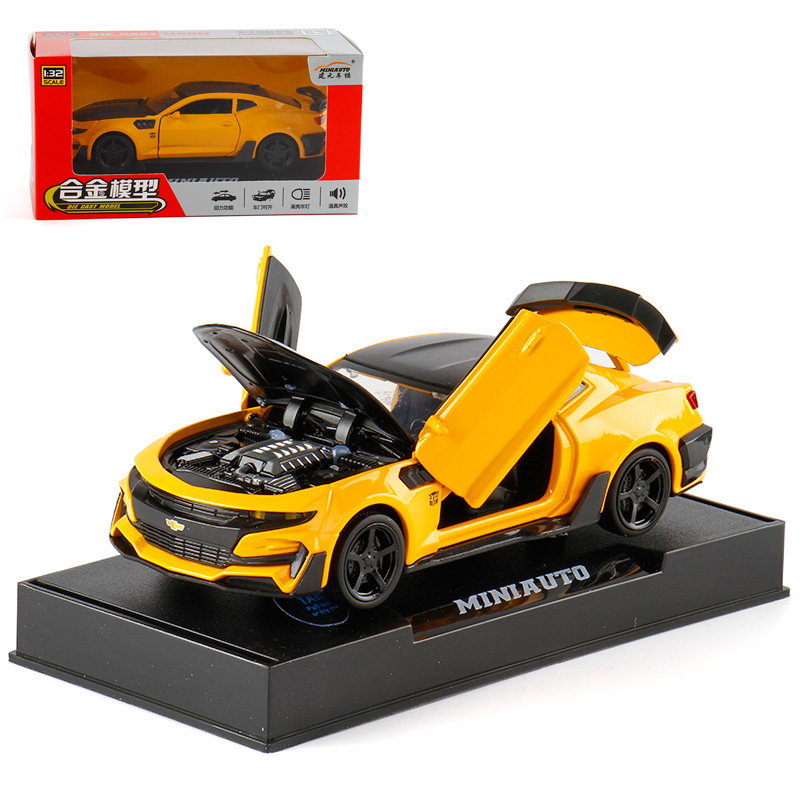 Jianyuan 1:32 Chevrolet Camaro Hornet Alloy Openable Door Sound and Light Pull-Back Car Model Toy Sports Car