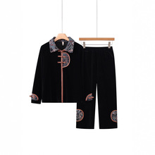 一件代发大码妈妈装洋气翻领套装女春秋款中老年国风盘扣两件套