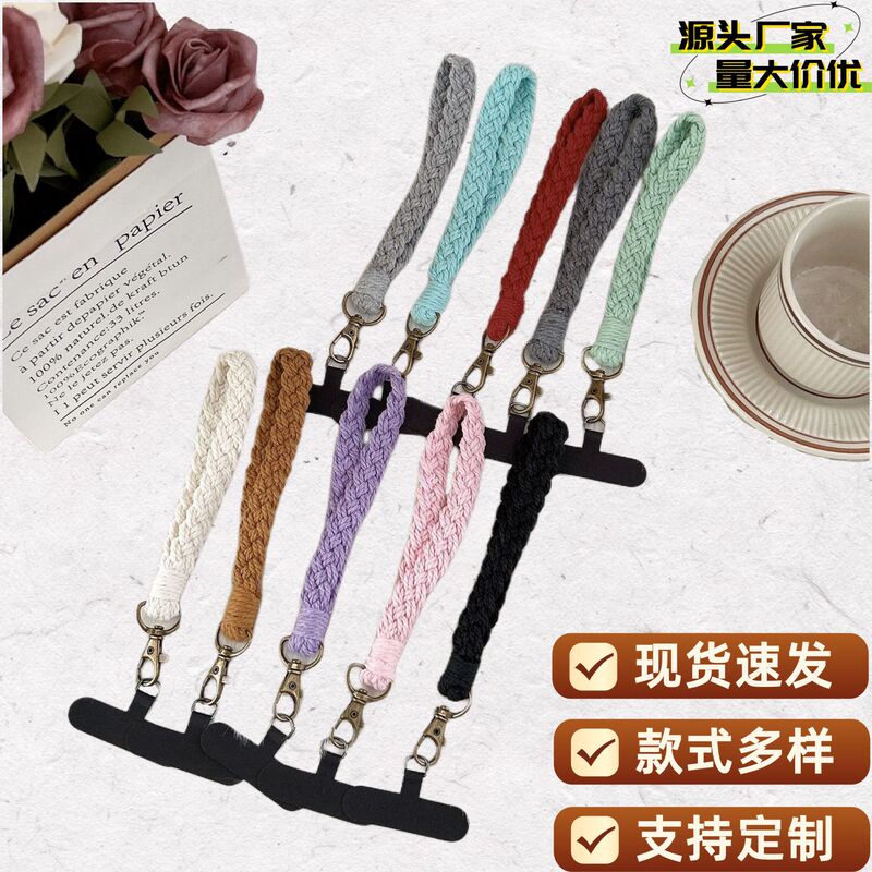 Popular Foreign Trade Handmade Woven Cotton Rope Phone Lanyard Bohemian Phone Chain Accessory Simple Car Keychain