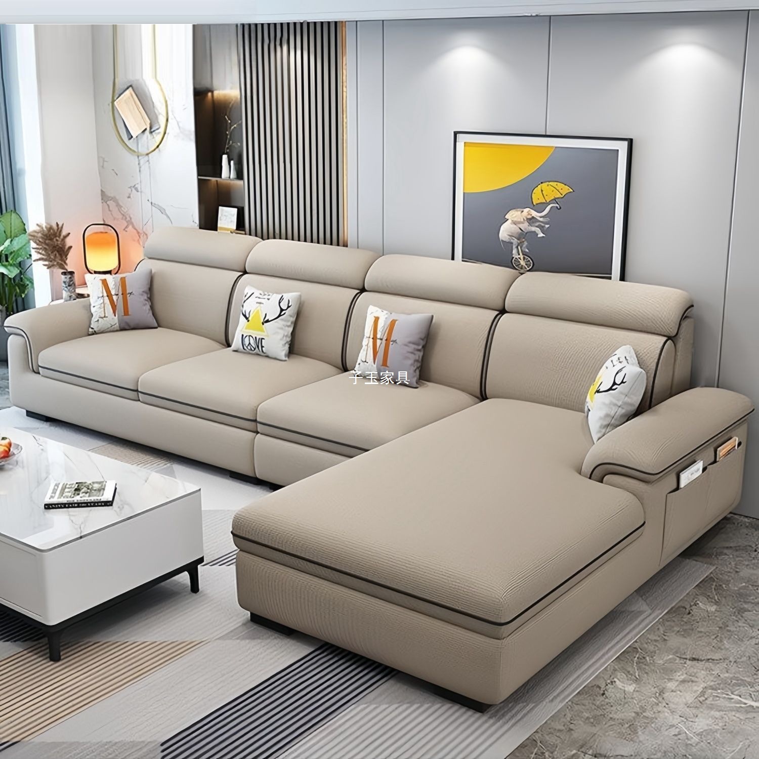 2025 New Nordic Cat Scratch Leather Sofa Modern Large and Small Living Room Chaise Rental Apartment Fabric Sofa