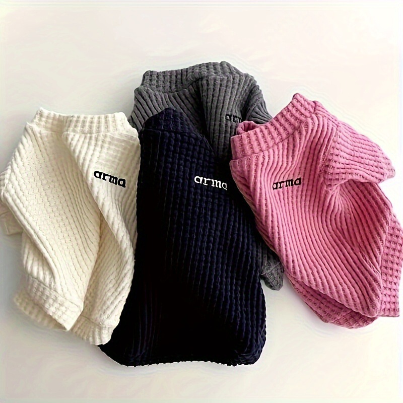 Pet Spring and Autumn Waffle Knit Sweatshirt with Fashionable Letter Embroidery, Cute Pet Dog Base Layer Shirt Pet Spring and Autumn Waffle Knit Sweatshirt with Fashionable Letter Embroidery, Cute Pet Dog Base Layer Shirt