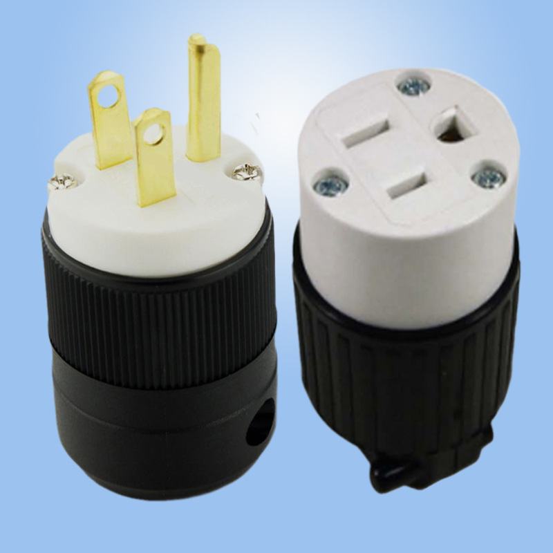 供应移动式美标连接器公母插座15A美规UL防松工业插座 NEMA5-15插