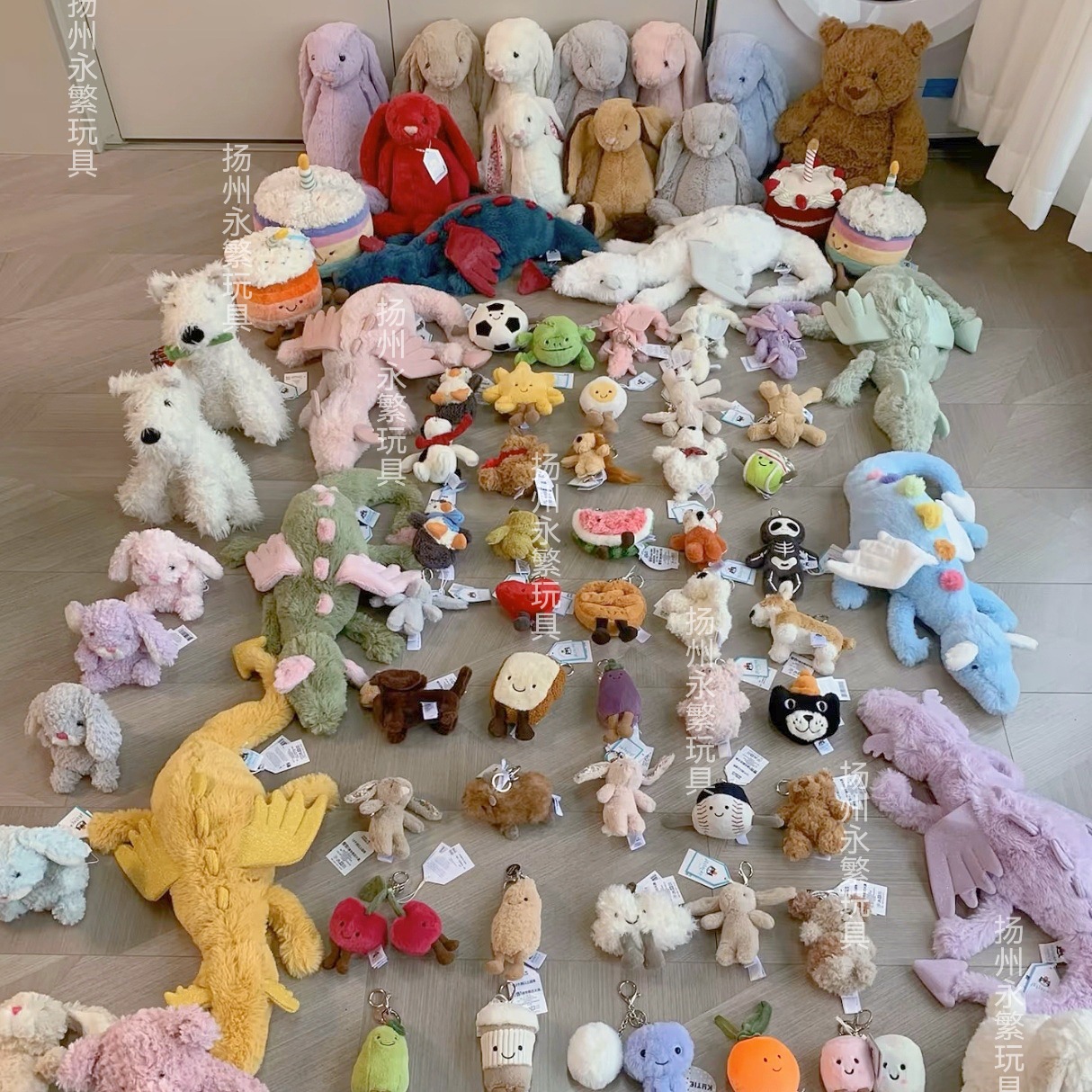 Jellycat Pendant with All Three Labels, Steel Stamp, Barcelona Bear, Eggplant Croissant, Complete Styles, Wholesale Gifts