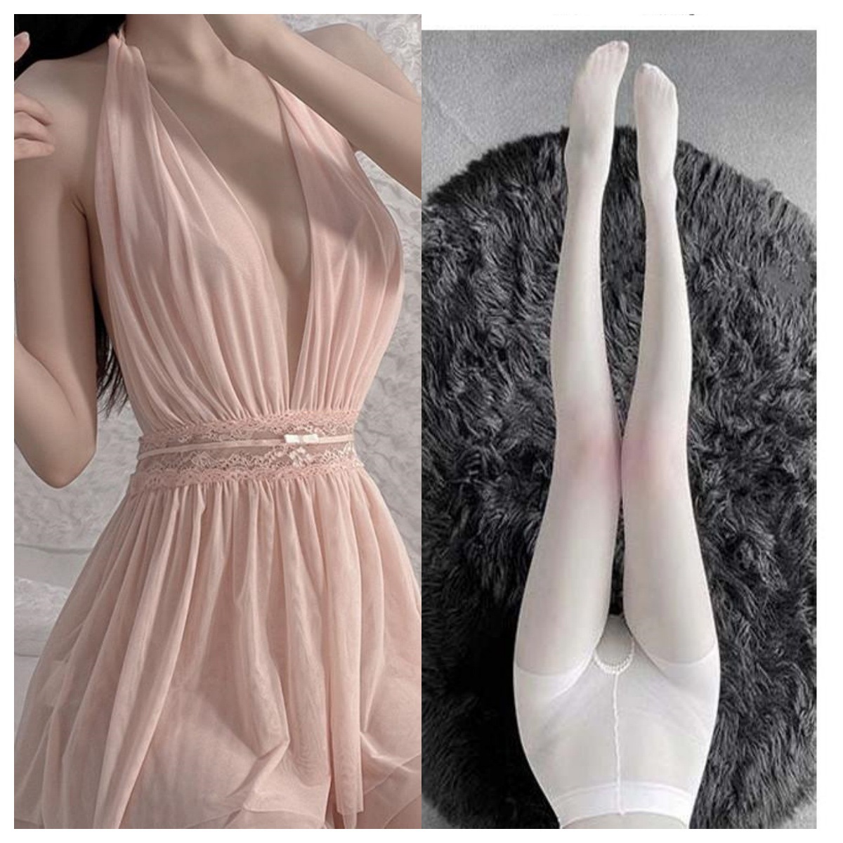 핑크색 잠옷 + 팬티 + 흰색 오픈 양말