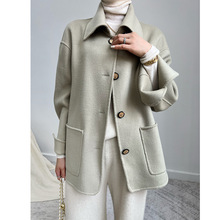 冬新款短款立领系腰带双面羊绒大衣小个子纯羊毛呢外套日式极简风