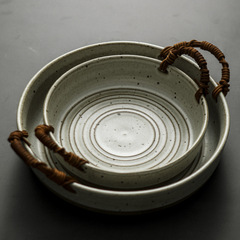 Japanese tableware personalized bowls and plates retro rough pottery handmade plates home ceramic dishes creative internet celebrity ins style