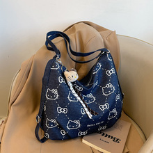 2025新款春季可爱牛仔印花KT猫手提女包洋气单肩斜挎包迷你饺子包
