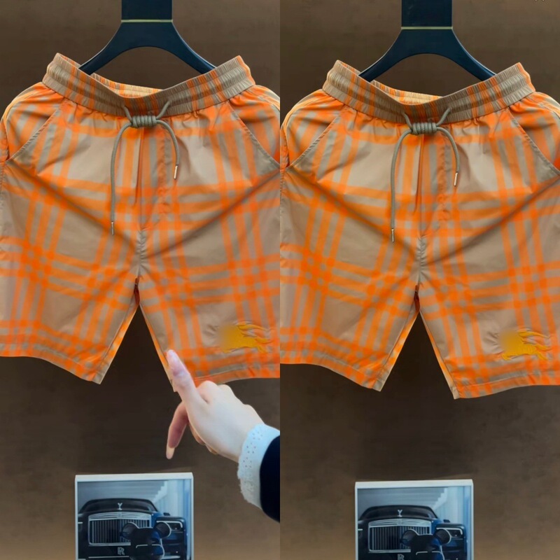 Daily Fashion Classic Versatile Trendy High-End Orange Checkered Casual Shorts for Men Stylish Designer Style