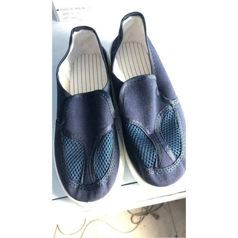 pu软底防护防静电鞋帆布皮革两眼网面鞋 车间白色PVC帆布防静电鞋