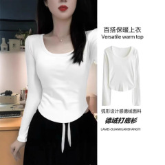 秋冬U襟徳絨毛tシャツ女性甘辛インナー上着女性保温スリム長袖ボトムメーカー直販