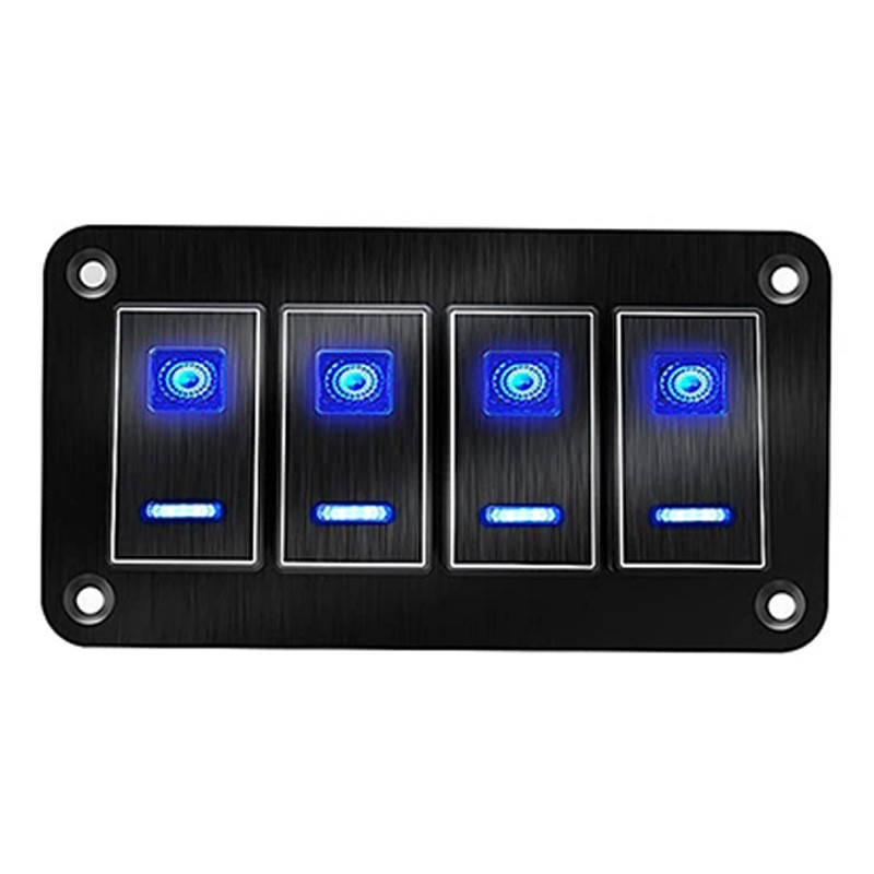 4位金属开关面板 4脚 ON-OFF 双蓝灯 适用汽车房车吉普车改装