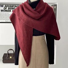 2025秋冬新款纯色披肩外搭针织毛线三角巾披肩韩版保暖护肩颈围脖