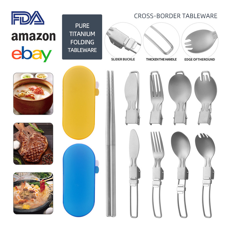 Pure Titanium Foldable Tableware Portable Outdoor Camping Knife, Fork, Spoon, Salad Spoon, Chopsticks Set Ultra-Lightweight Tableware