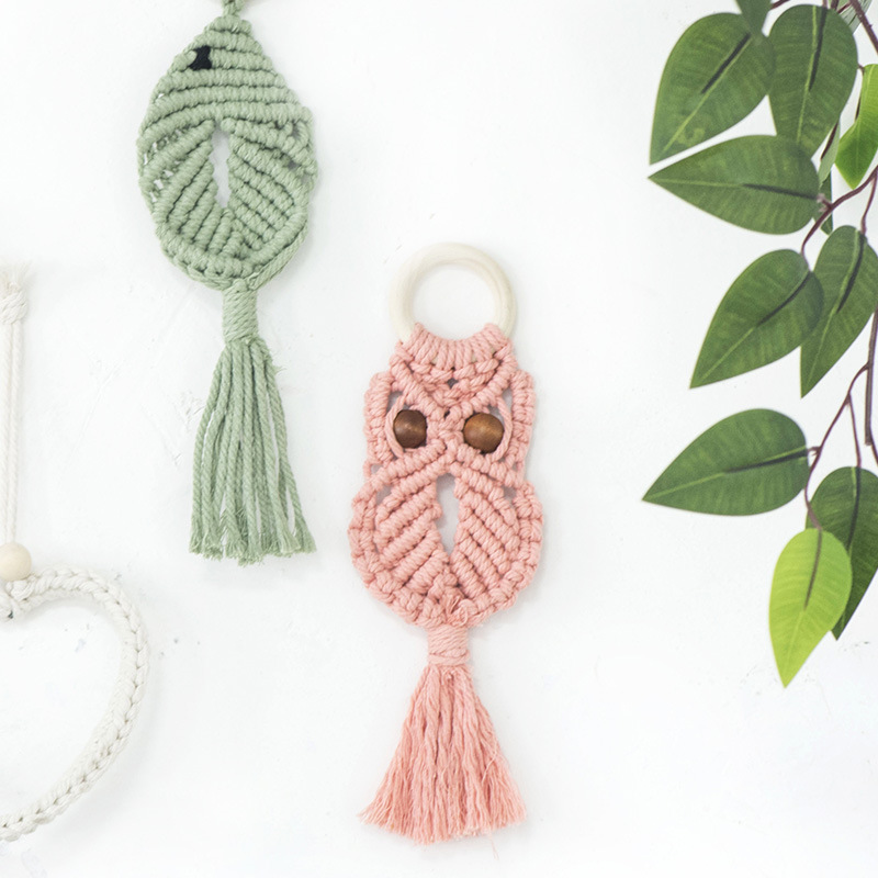 Colgante de cuerda de algodón tejido a mano colgante de búho macarón adornos creativos para el hogar colgante de cuerda de algodón tejido