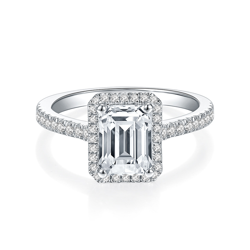 Venta caliente transfronteriza de Europa y América 6*8mm Esmeralda anillo de diamantes de Las Mujeres S925 plateado 18K anillo de oro