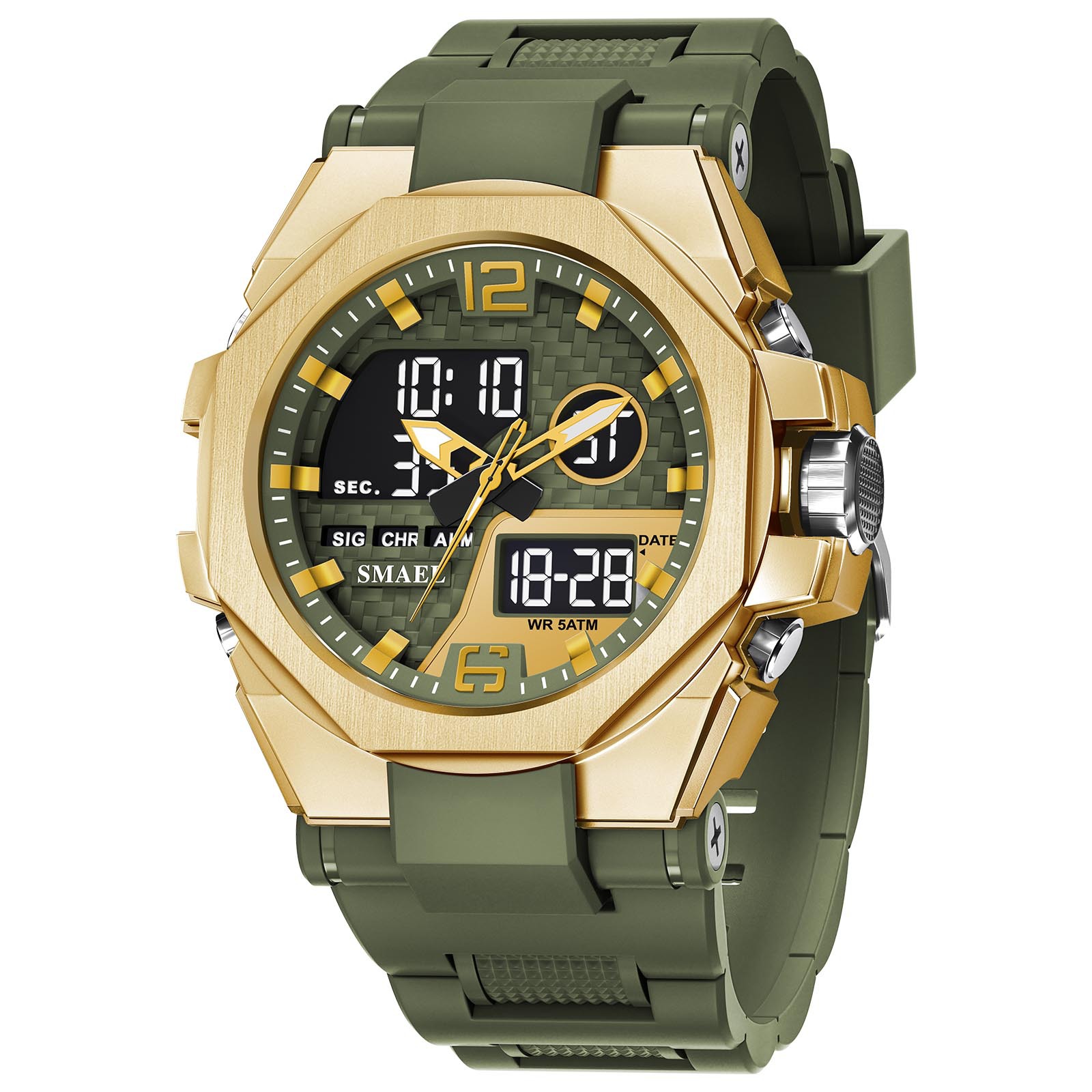 SMAEL Smaller tendencia al aire libre aleación táctica doble reloj de pulsera nocturna impermeable doble reloj electrónico 8103