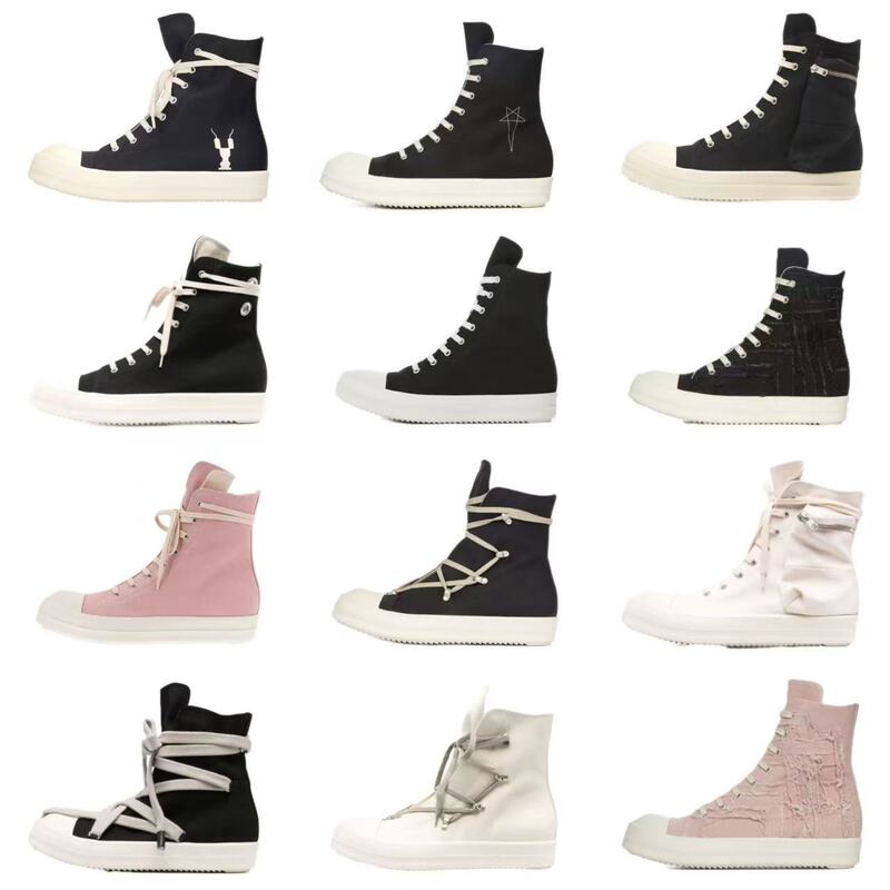RO Owens Infringement RICK Street Fashion Couple vibe Black White Canvas High Top Casual Sneakers RO Owens Infringement RICK Street Fashion Couple vibe Black White Canvas High Top Casual Sneakers