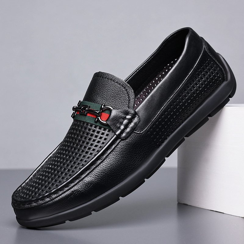 2023 Verano nueva primera capa de cuero de vaca sandalias de los hombres de cuero transpirable zapatos casuales de los hombres huecos zapatos de agujero suave transfronteriza