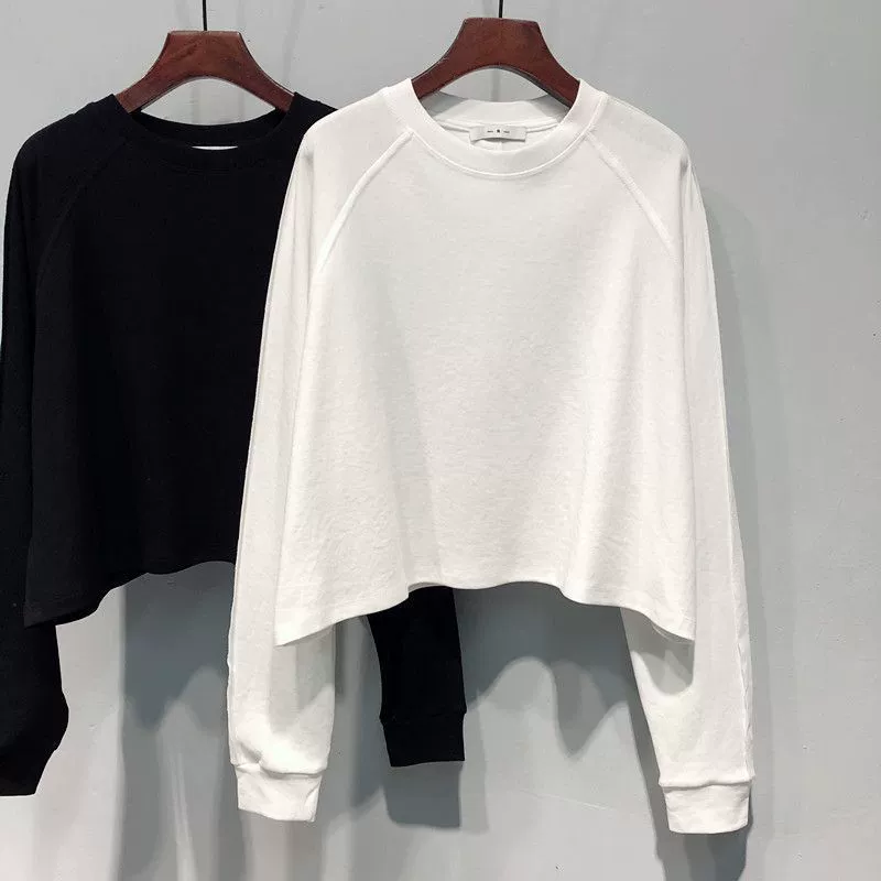 Футболка (T-shirt) Tide короткая хлопковая с длинным рукавом, оверсайз, базовая