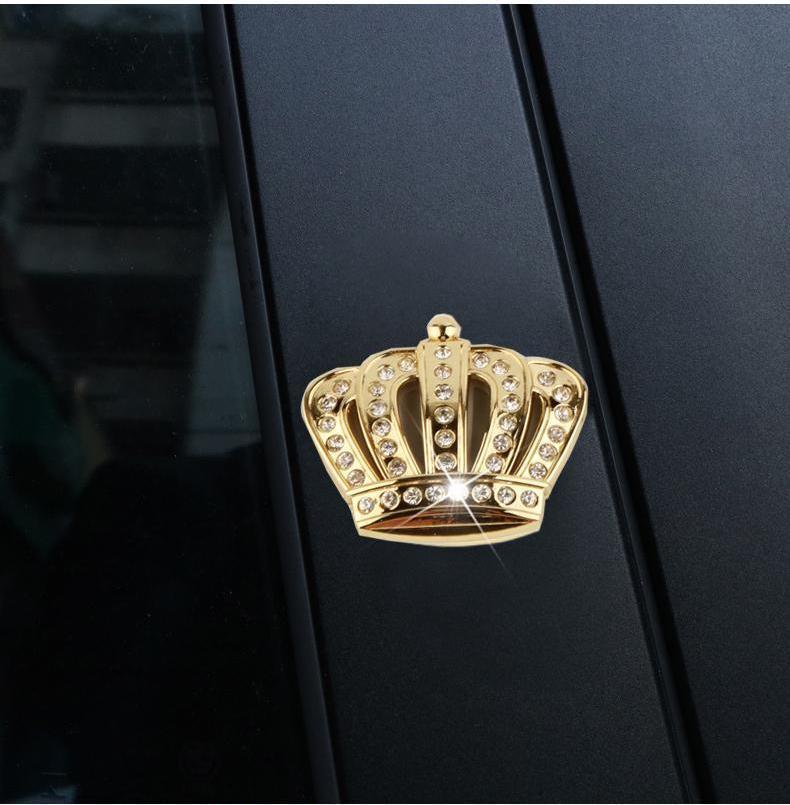 Car sticker modification with metal diamond crown emblem, 3D three-dimensional personalized car body decoration, side emblem and rear sticker
