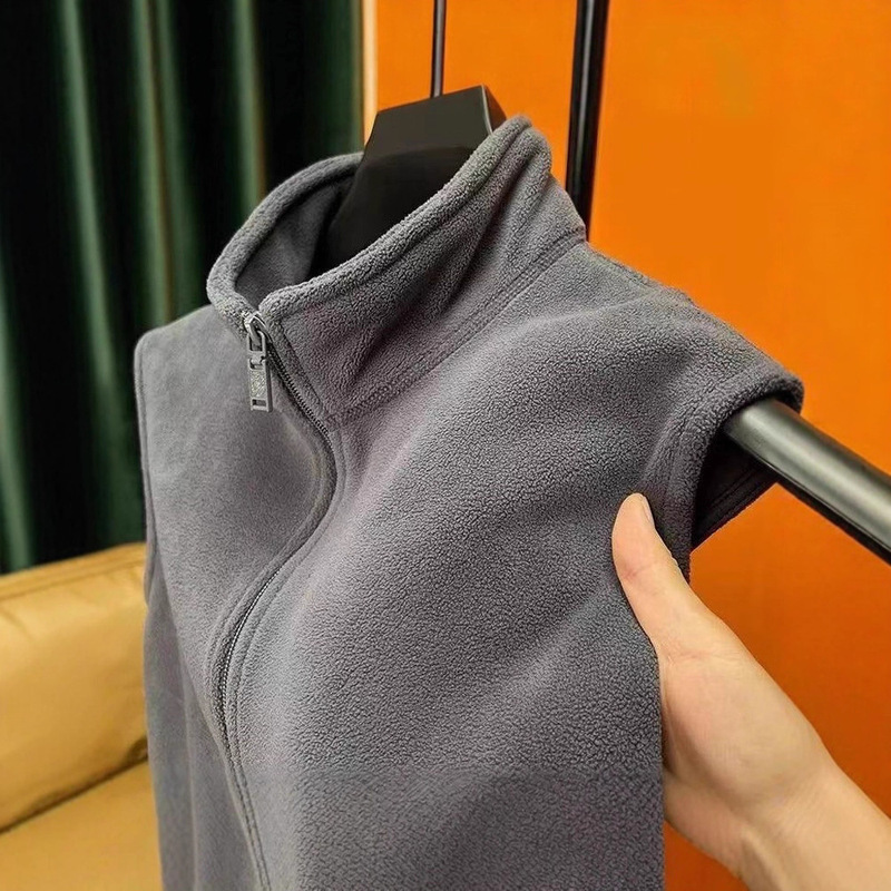 Autumn and Winter Fleece-Lined Stand-Collar Vest for Men, Double-Sided Fleece Sleeveless Cardigan Jacket, Cross-Border Fleece