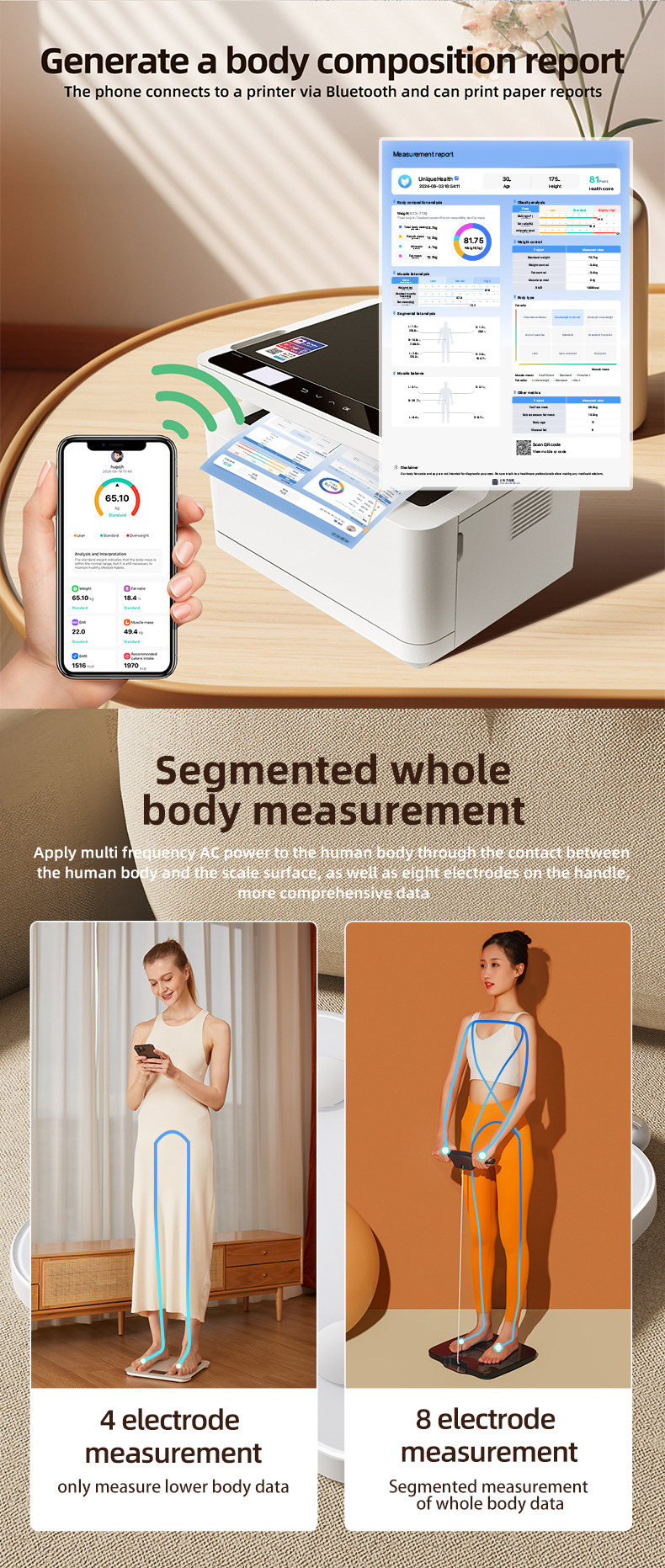 Personenwaage mit acht Elektroden, digitale Körperfettwaage, professionelle Körperfettwaage für Fitnessstudio, intelligente Personenwaage mit 8 Elektroden