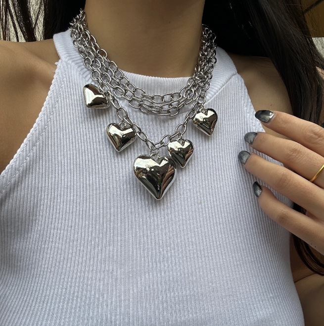 50g Weight CCB Pendant Material Necklace Classification Aluminum Chain Material Paperclip Chain Chain Type 1 Piece Quantity Daily Occasion CCB, Aluminum Material Heart Shape Pattern Women's Gender Plating Design Exaggerated Style Exaggerated Heart Shape CCB Aluminum Paperclip Chain Statement Necklaces Wholesale 5