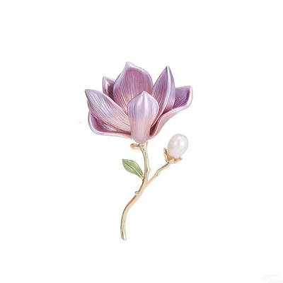 DIY Accessories Chinese Style Elegant and Exquisite Magnolia Brooch Women's Enamel Painted Elegant Brooch Pearl Corsage Empty Holder (Yaxa sancaqları) - pink-accessories-excluding-pearls