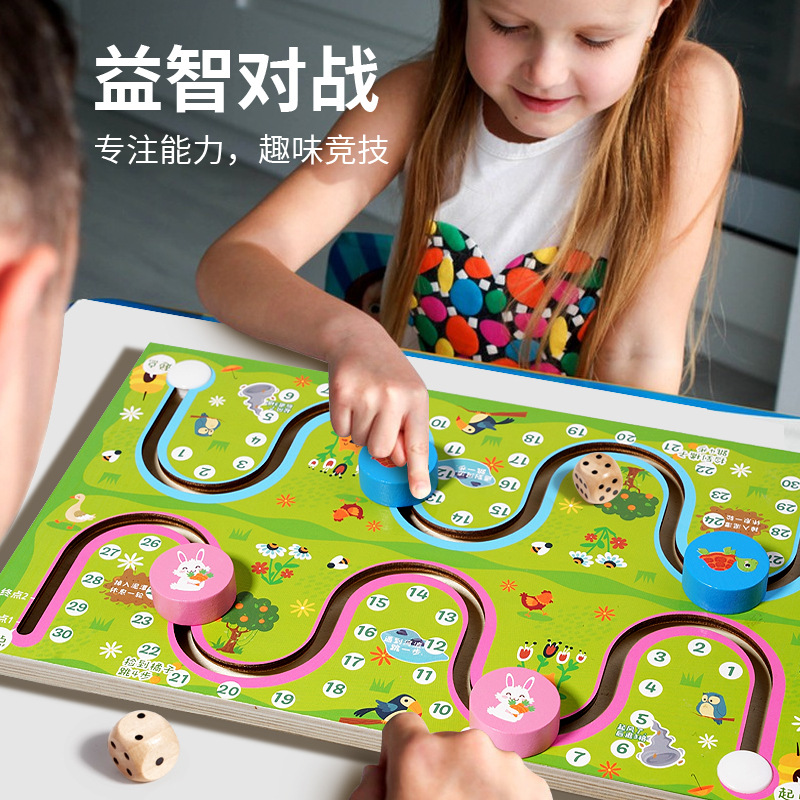 Desarrollo de pensamiento para niños, entrenamiento, juego de batalla de laberinto de pista de animales de madera, juego de batalla de dos jugadores de juguete