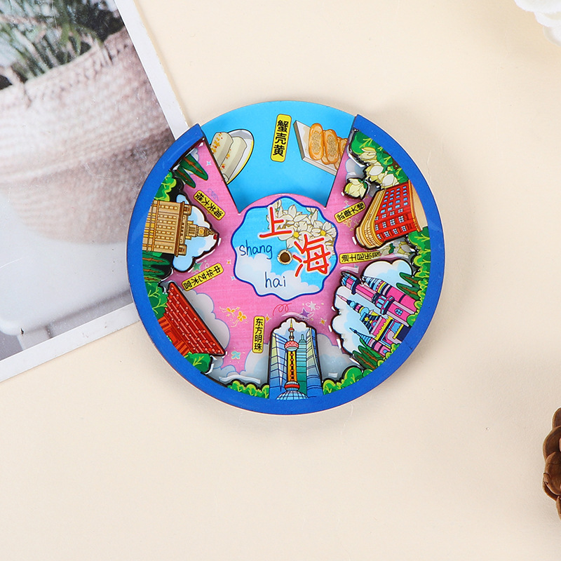 木製冷蔵庫マグネット カスタムメイド クリエイティブ マグネット式 文化的・創造的なDIY 上海観光名所 エポキシ樹脂製お土産グッズ