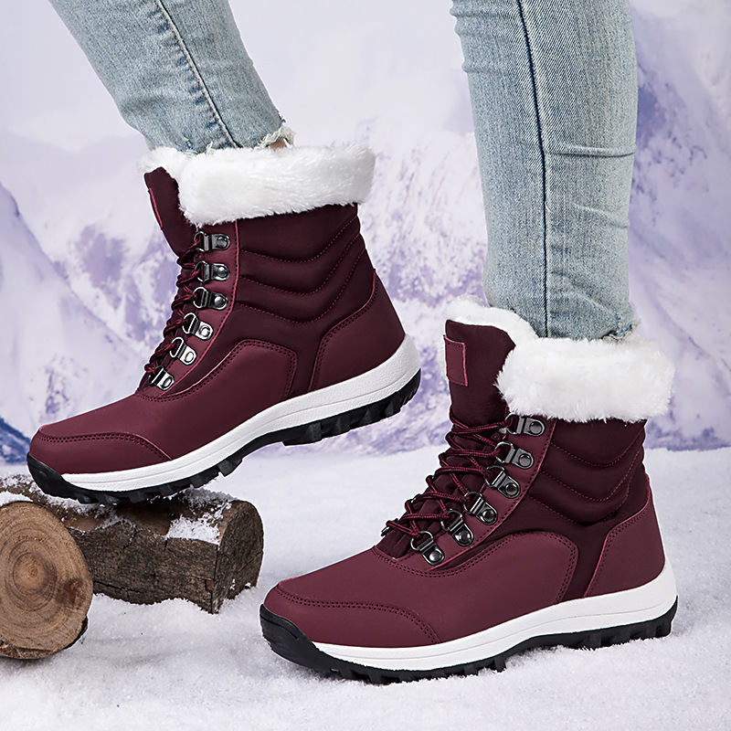 2025 nuevo invierno de terciopelo grueso grande al aire libre zapatos de montaña resistentes botas de nieve zapatos de mujer zapatos de algodón